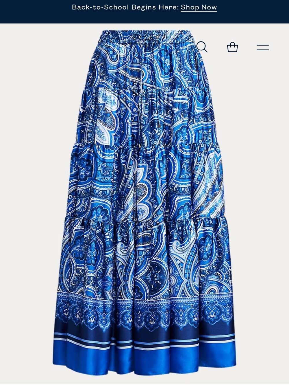 Ralph Lauren Large Blue White Paisley Tiered Maxi Skirt Boho Cottagecore